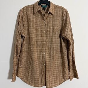Lauren by Ralph Lauren Monogrammed pocket Plaid Button Down Old Money Prep MED.